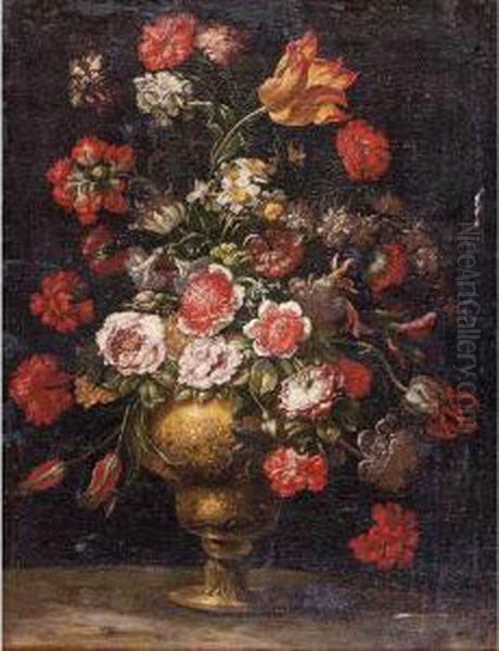 Still Life Of Flowers In A Gilt Vase Oil Painting by Andrea Scaccati