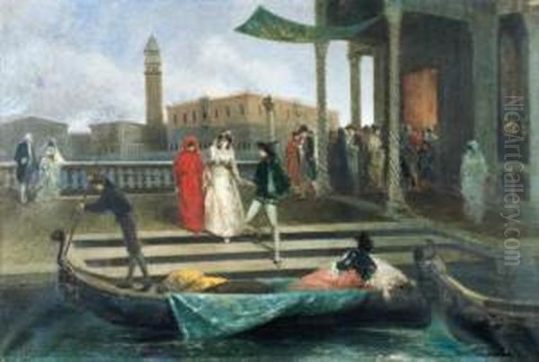 Scena In Costume A Venezia Oil Painting by Vincenzo Scala