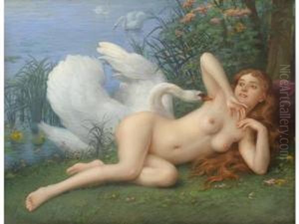 Leda Et Le Cygne Oil Painting by Jules Scalbert