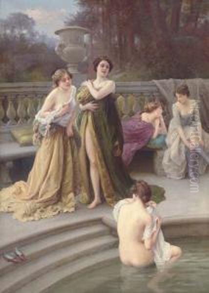 A Midday Bath Oil Painting by Jules Scalbert