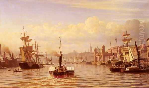 Shipping On The River Tyne, Newcastle Oil Painting by Christian Eckardt