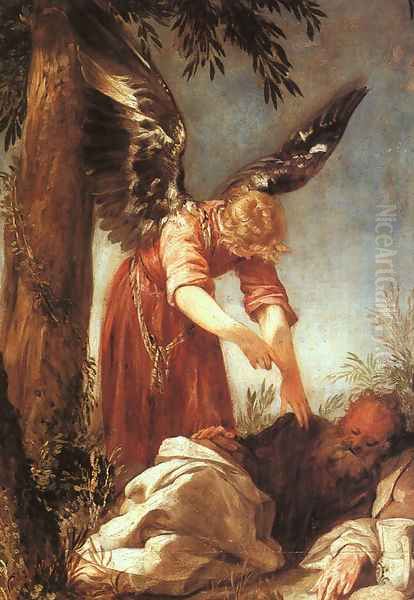 An Angel Awakens the Prophet Elijah 1667 Oil Painting by Juan Antonio Frias y Escalante