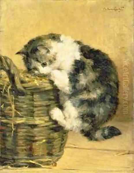 Cat with a Basket Oil Painting by Charles van den Eycken