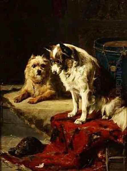 Dogs and a Tortoise Oil Painting by Charles van den Eycken