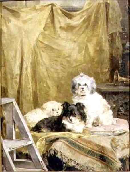 Three Dogs Oil Painting by Charles van den Eycken