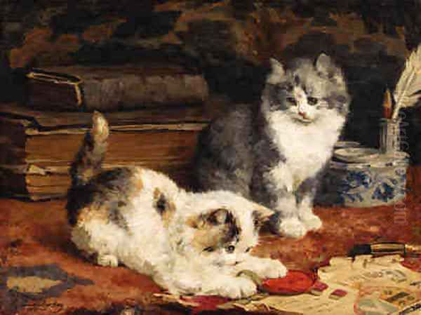 Kittens at Play 2 Oil Painting by Charles van den Eycken