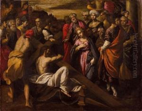 Salita Al Calvario Oil Painting by Ippolito Scarsella (see Scarsellino)