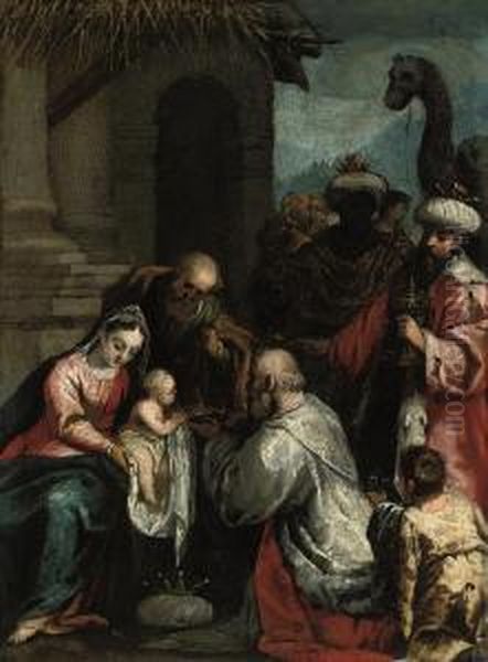 The Adoration Of The Magi Oil Painting by Ippolito Scarsella (see Scarsellino)