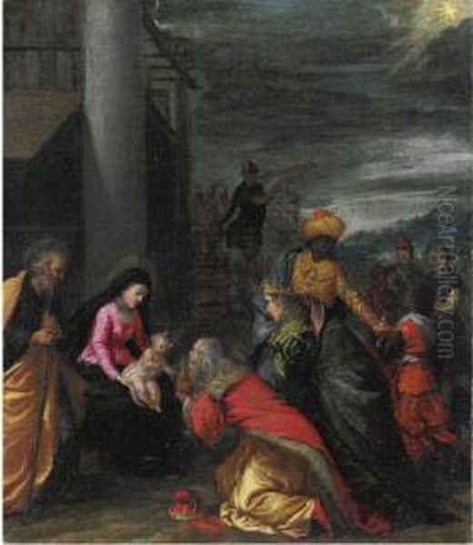 Adorazione Dei Magi Oil Painting by Ippolito Scarsella (see Scarsellino)