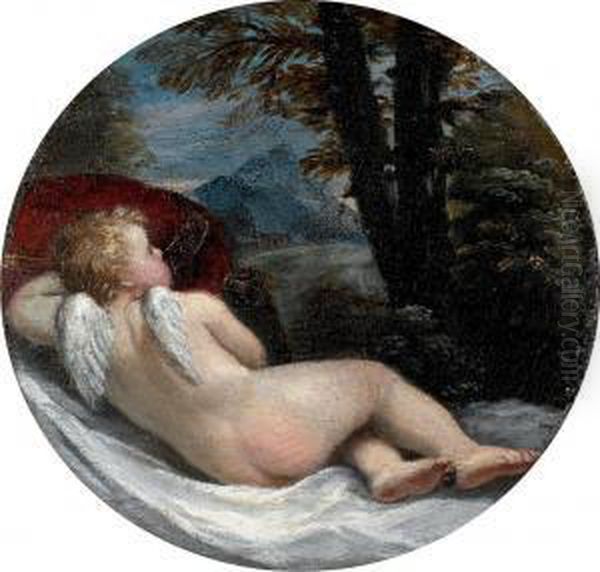 Cupido In Un Paesaggio Oil Painting by Ippolito Scarsella (see Scarsellino)