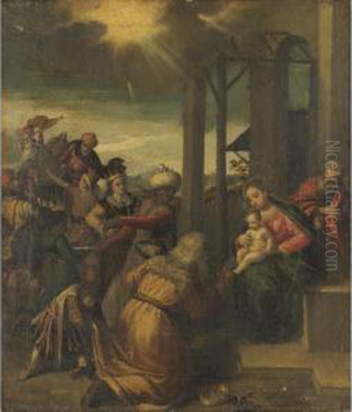 Adorazione Dei Magi Oil Painting by Ippolito Scarsella (see Scarsellino)