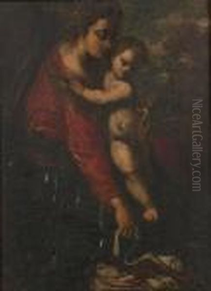 Madonna And Child Oil Painting by Ippolito Scarsella (see Scarsellino)