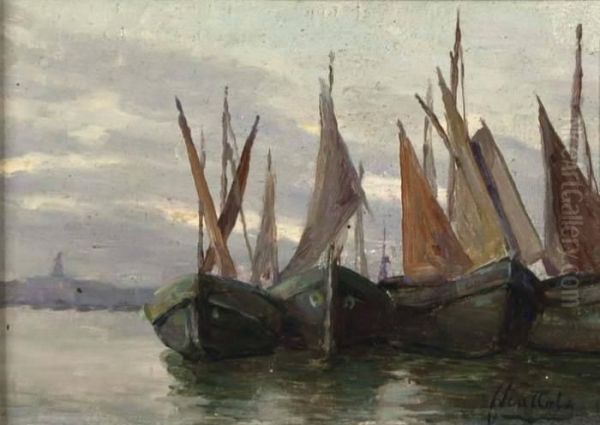 Barche In Laguna Oil Painting by Ferruccio Scattola