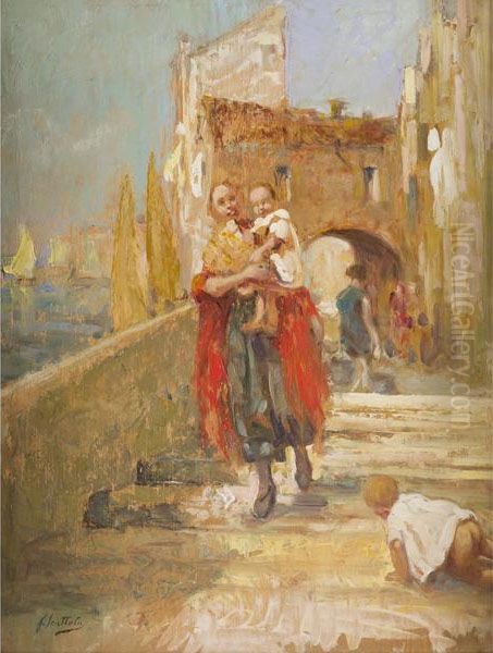 Popolana Con Il Figlioletto Oil Painting by Ferruccio Scattola