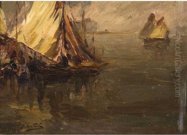 Barche A Chioggia Oil Painting by Ferruccio Scattola