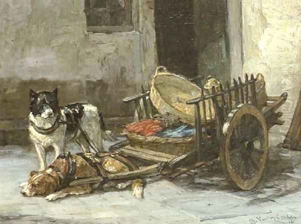 Les chiens se reposent Oil Painting by Charles van den Eycken