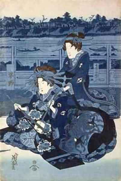 The Grand Courtesans Sugatino and Nanabito with Attendants Oil Painting by Keisai Eisen