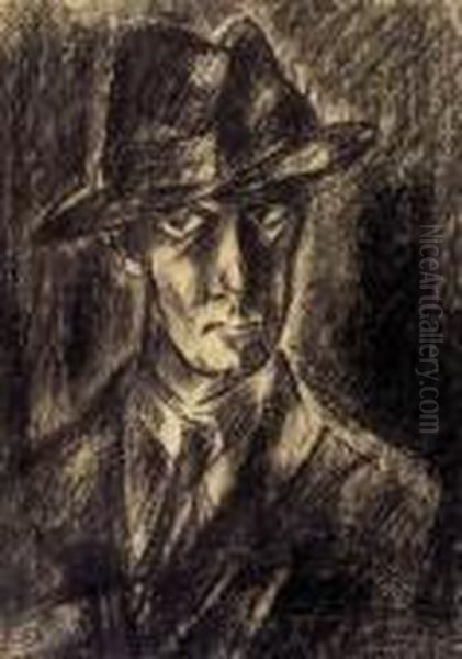 Man In A Hat Oil Painting by Janos Schadl