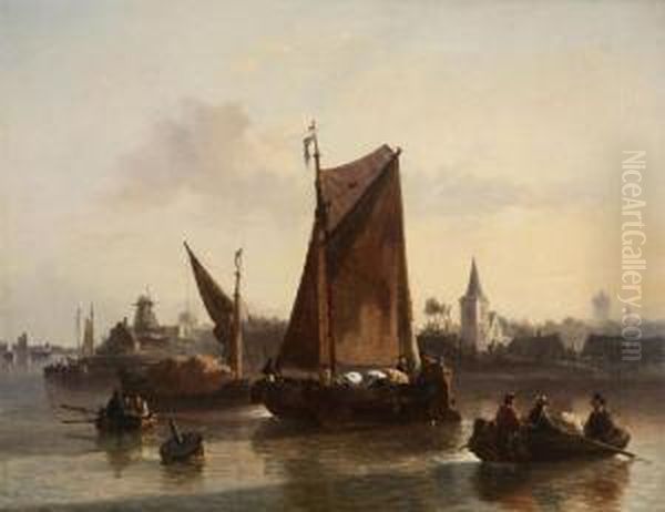 River View With Sloops Oil Painting by Hendrik Frans Schaefels