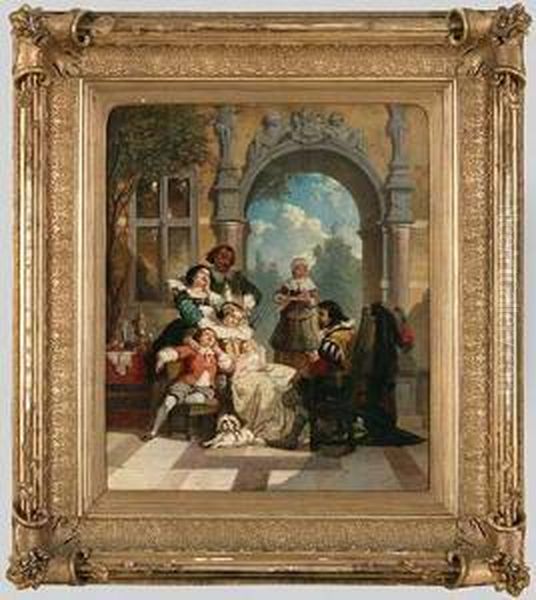 Familienszene In Barocker Innenhofidylle Oil Painting by Hendrik Frans Schaefels