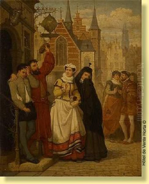 La Rencontre Fortuite Oil Painting by Hendrik Frans Schaefels