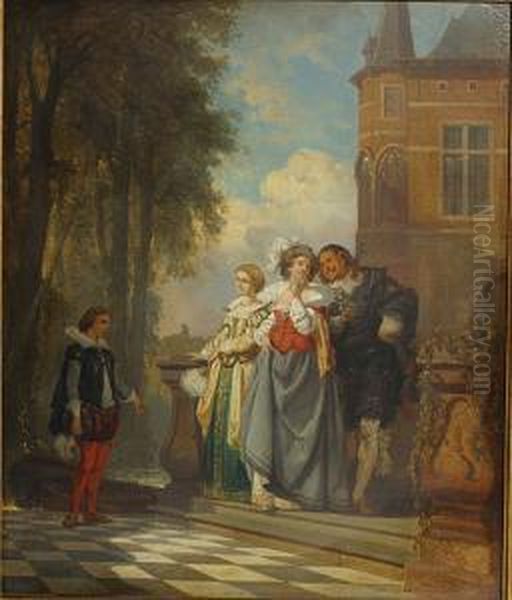 Elegant Gezelschap. Oil Painting by Hendrik Frans Schaefels