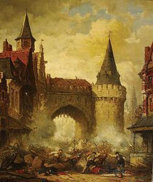 De Spaanse Furie Bij Het Steen. Oil Painting by Hendrik Frans Schaefels