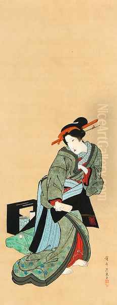 Courtesan Edo period, Bunsei era (1818-30) Oil Painting by Keisai Eisen