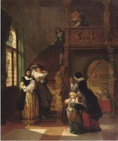 Admiring The Newborn Oil Painting by Hendrik Frans Schaefels