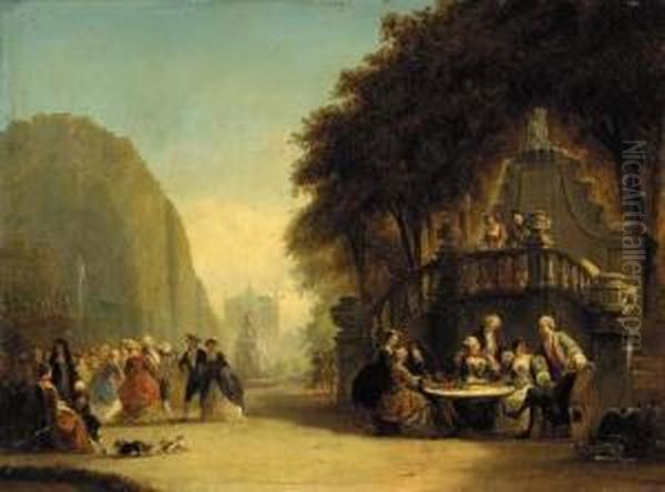 Elegant Figures In A Park Oil Painting by Hendrik Frans Schaefels