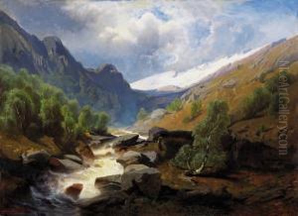 Mountain Stream Oil Painting by August Schaeffer von Wienwald