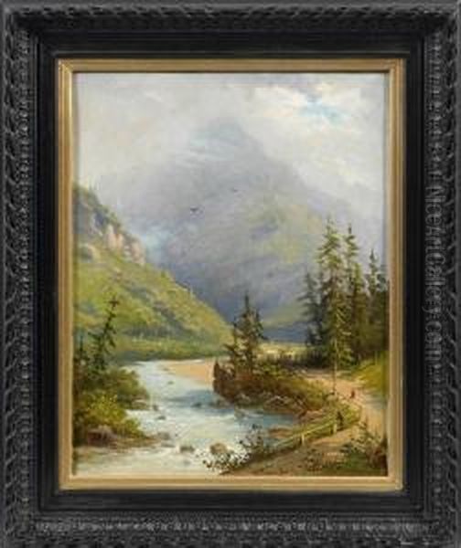 Sommerlicher Alpenflus Oil Painting by August Schaeffer von Wienwald