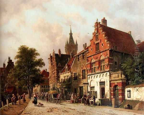 A View In Delft Oil Painting by Adrianus Eversen