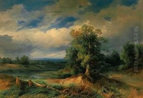 Sommerlichelandschaft Oil Painting by August Schaeffer von Wienwald