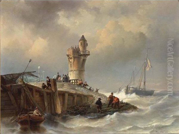 Shipping Near The Coast Oil Painting by Hendrik Adolf Schaep