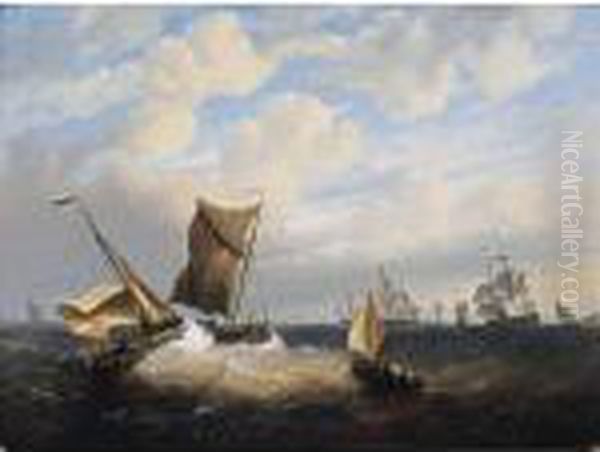 Shipping In Choppy Seas Oil Painting by Hendrik Adolf Schaep