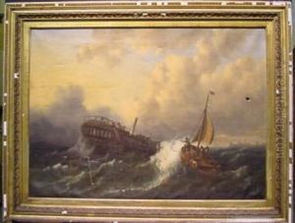 Rescue At Sea Oil Painting by Hendrik Adolf Schaep