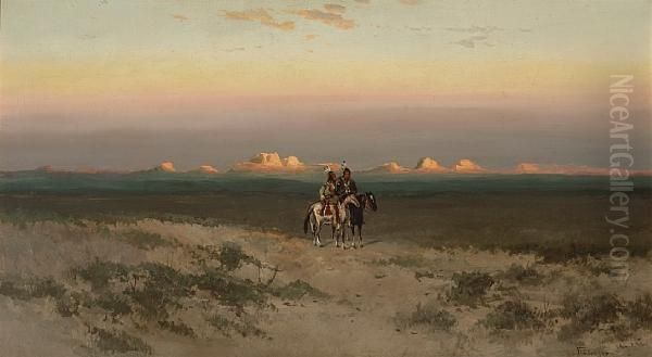 Two Indians In The Utah Desert Oil Painting by Frederick Ferdinand Schafer