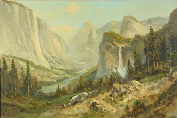 Yosemite Valley Oil Painting by Frederick Ferdinand Schafer