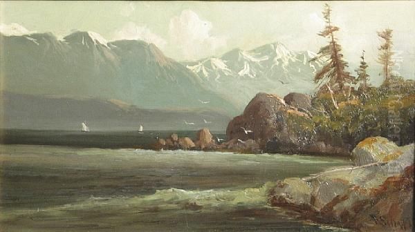 Lake Scene Oil Painting by Frederick Ferdinand Schafer