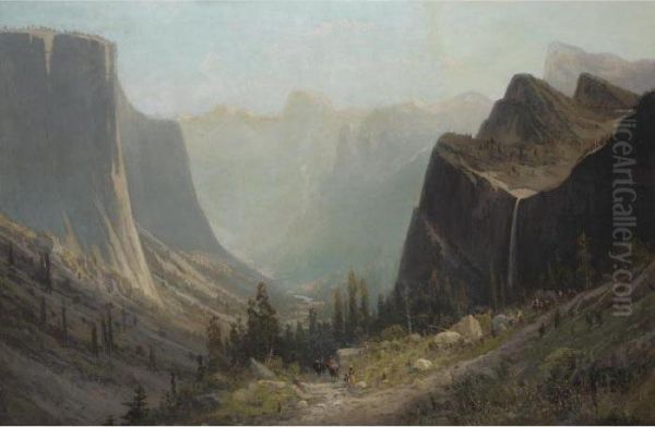 Arrival In The Valley Of The Yosemite, Half Dome In The Distance Oil Painting by Frederick Ferdinand Schafer