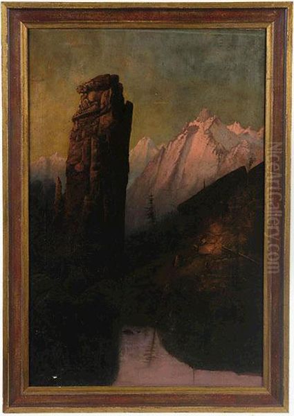 Extensive Northwest Mountain Landscape. Oil Painting by Frederick Ferdinand Schafer