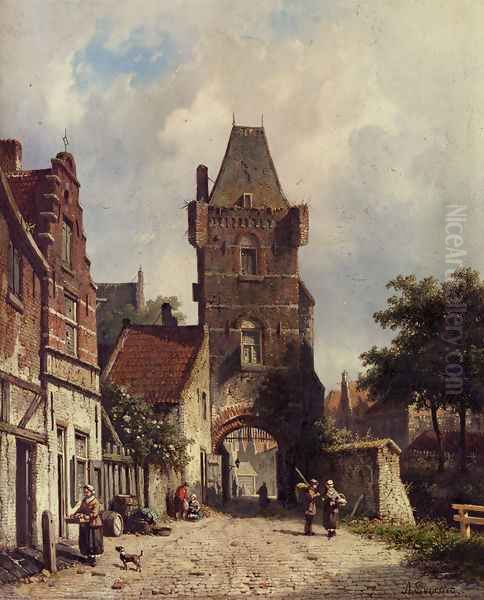 In The Village Oil Painting by Adrianus Eversen