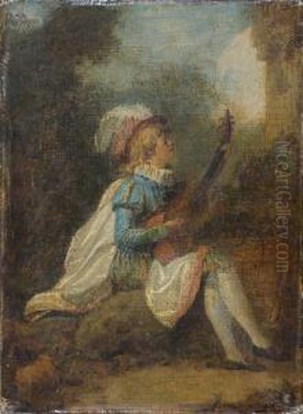 Le Joueur De Guitare Oil Painting by Jean-Frederic Schall