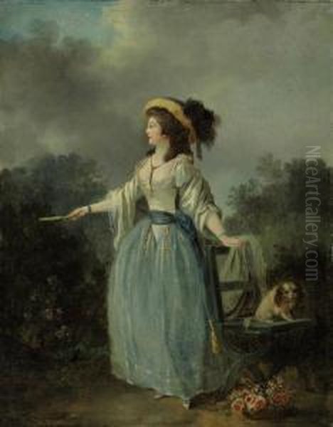 A Lady With Her Dog In A Garden Oil Painting by Jean-Frederic Schall