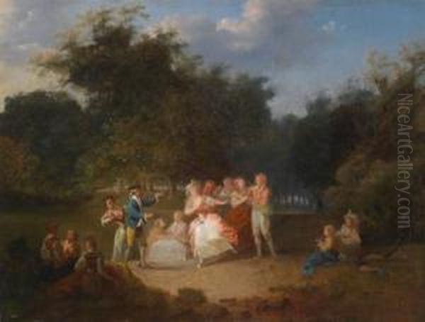 Eine Fete Galantemit Einem Blindekuh-spiel Oil Painting by Jean-Frederic Schall