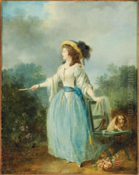 A Lady With A Dog In A Garden Oil Painting by Jean-Frederic Schall