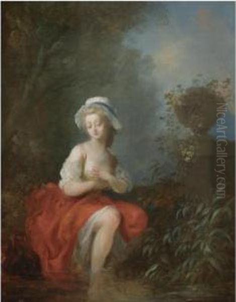 A Young Lady Bathing Oil Painting by Jean-Frederic Schall