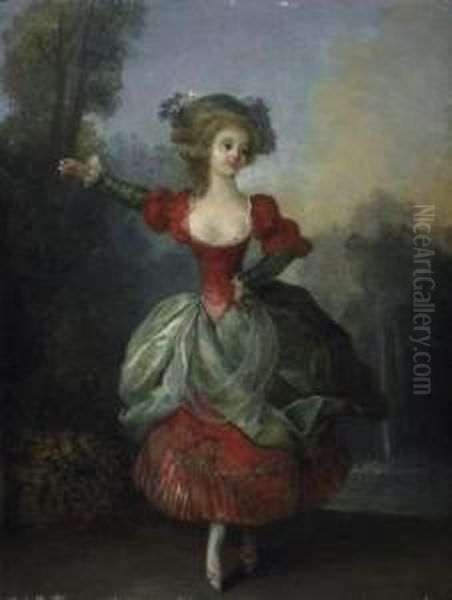 Dancer In Front Of A Fountain In The Park Oil Painting by Jean-Frederic Schall