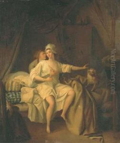 Jeune Femme Avec Son Amant Dans Un Interieur Oil Painting by Jean-Frederic Schall